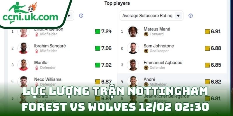 Thông tin lực lượng trận Nottingham Forest Vs Wolves (12/02 02:30| Ngoại hạng Anh)
