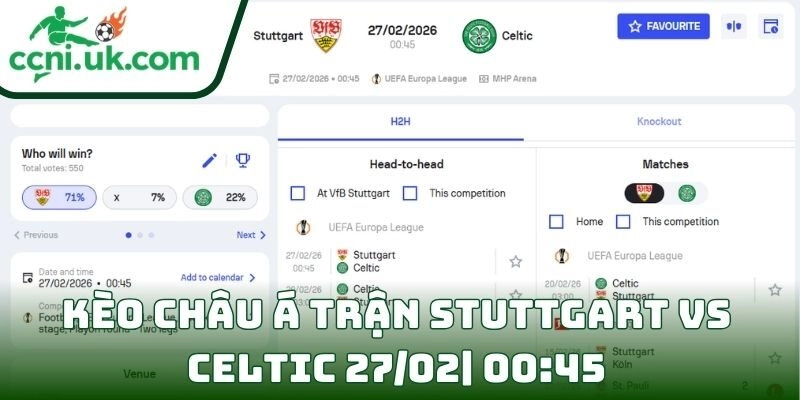 Kèo châu Á trận Stuttgart Vs Celtic (27/02| 00:45, Europa League)